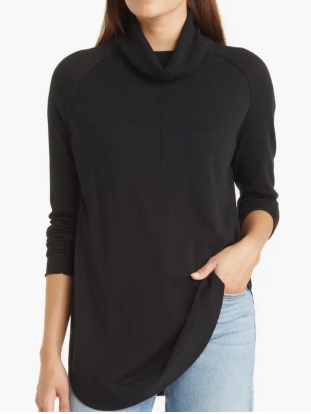 Caslon Long Line Turtleneck Tunic Sweater in Black, Medium